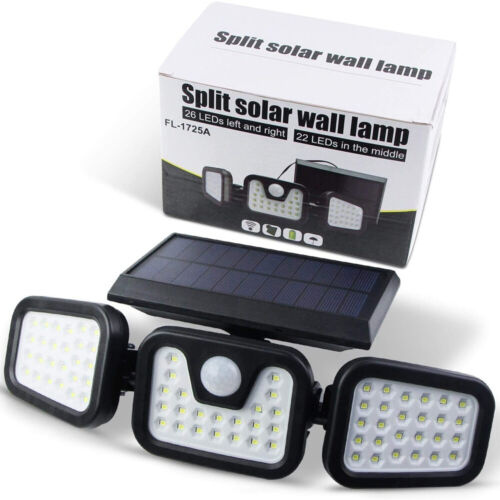 3 Head Solar Motion Sensor Light Outdoor Garden Wall Security Flood Lamp