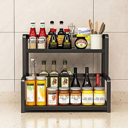 2 Tier Kitchen Spice Rack Storage Organizer Seasoning Stand Shelf