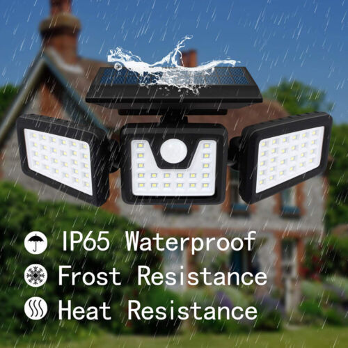 3 Head Solar Motion Sensor Light Outdoor Garden Wall Security Flood Lamp