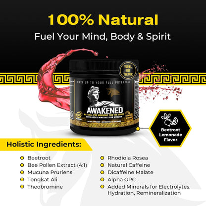 Awakened Natural Pre Workout Powder & Spartan Bee Bread Chewables Natural Multivitamin Bundle