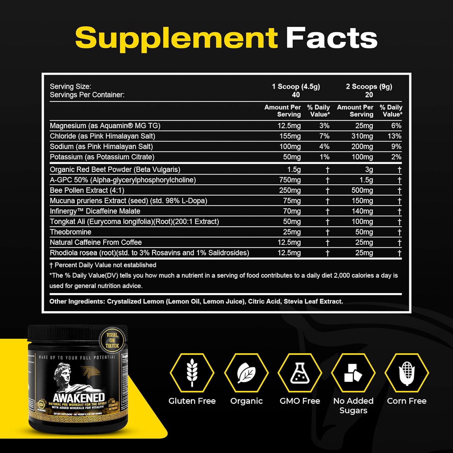 Awakened Natural Pre Workout Powder & Spartan Bee Bread Chewables Natural Multivitamin Bundle