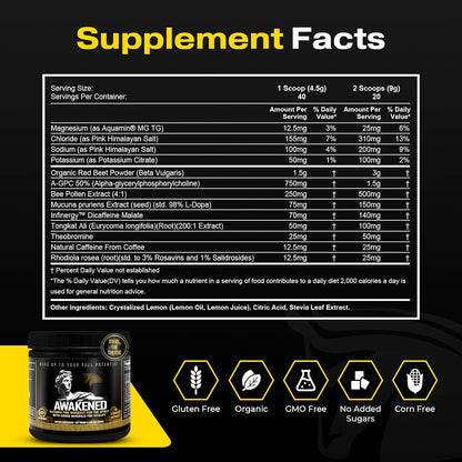 Awakened Natural Pre Workout Powder & Spartan Bee Bread Chewables Natural Multivitamin Bundle